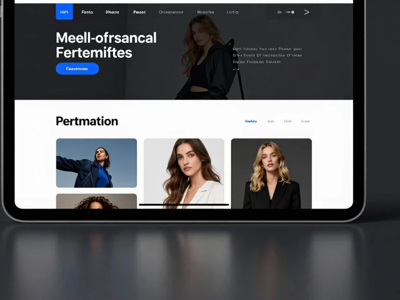 Tablet preview of a minimalist dark-mode brand media kit interfac